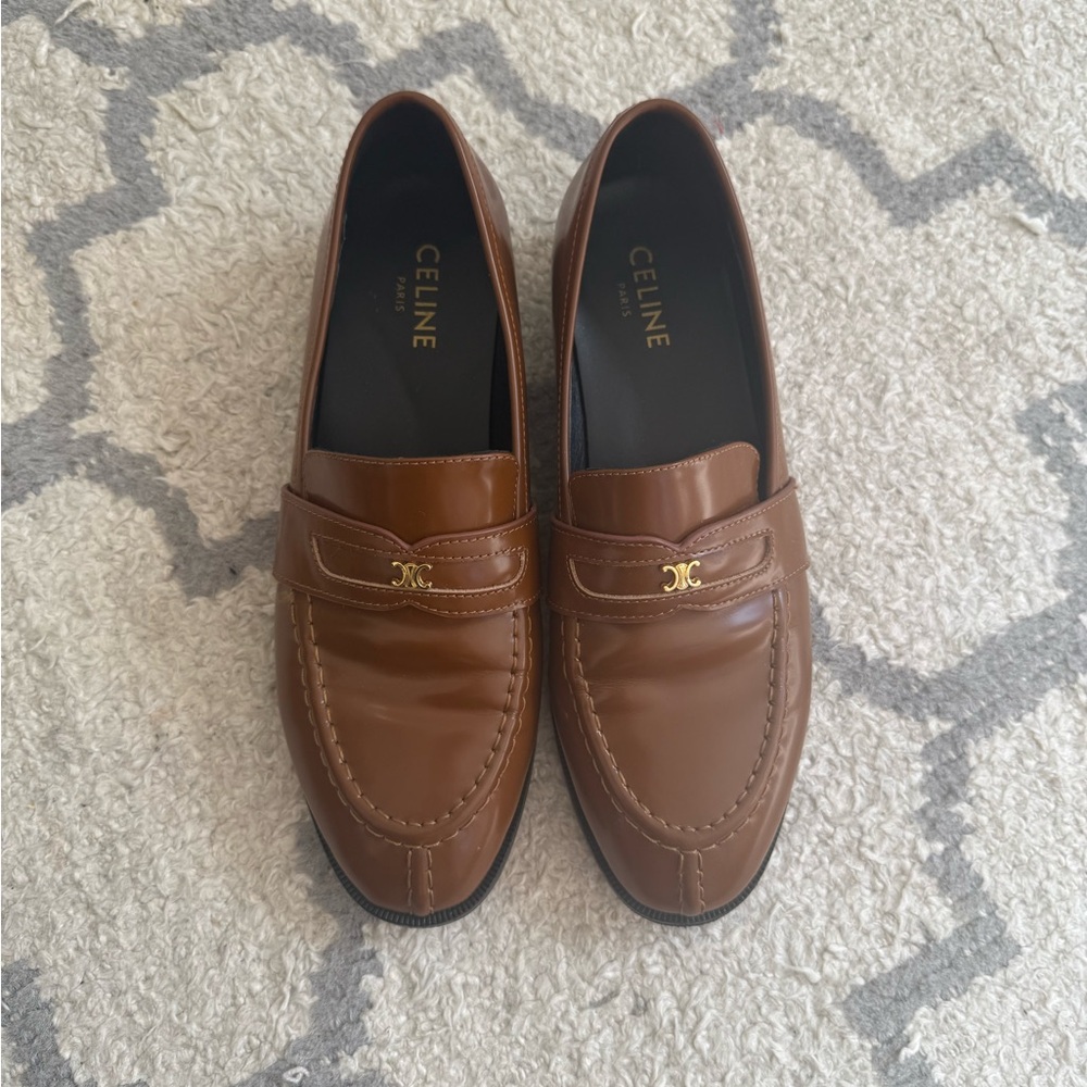 Celine Brown Leather Flats Timeless Penny Loafers